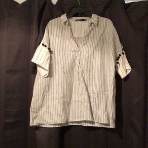 Doe & Rae black and white Pom-Pom smock shirt